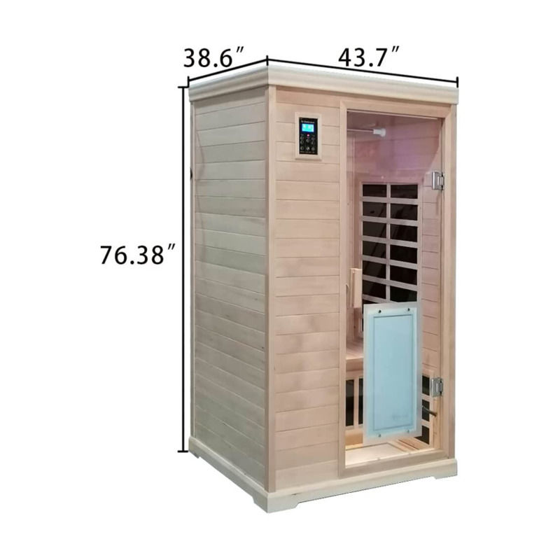 전통적인 적외선 나무 사우나 룸 2인용 크기, 1750W 발열, 9개 플레이트, 10분 예열 시간 및 온도 사전 설정 제어